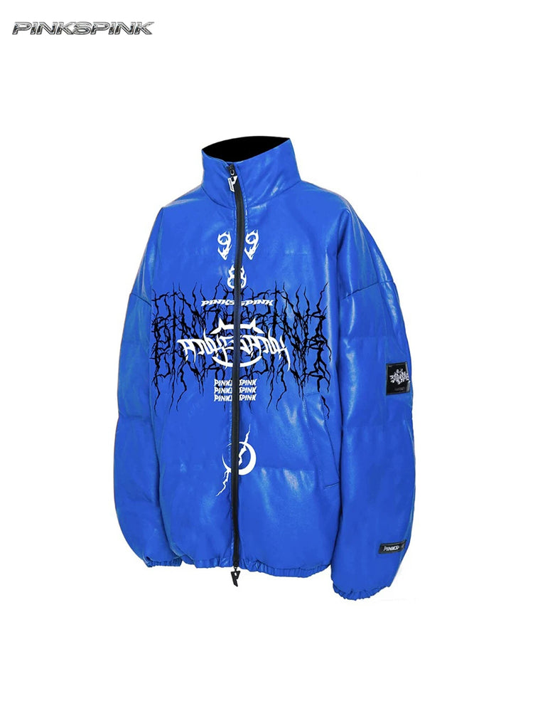 PINKSPINK MOTORBLOC padded faux-leather jacket — Klein blue front garment-only view
