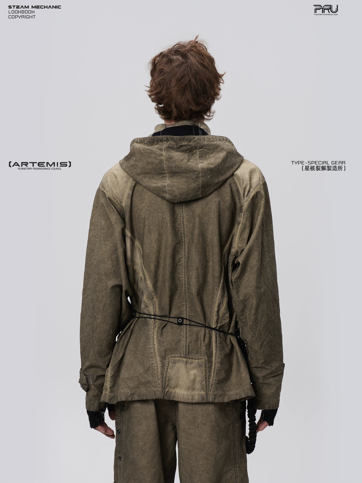 STARCORE lunar soil green distressed work jacket — construction detail