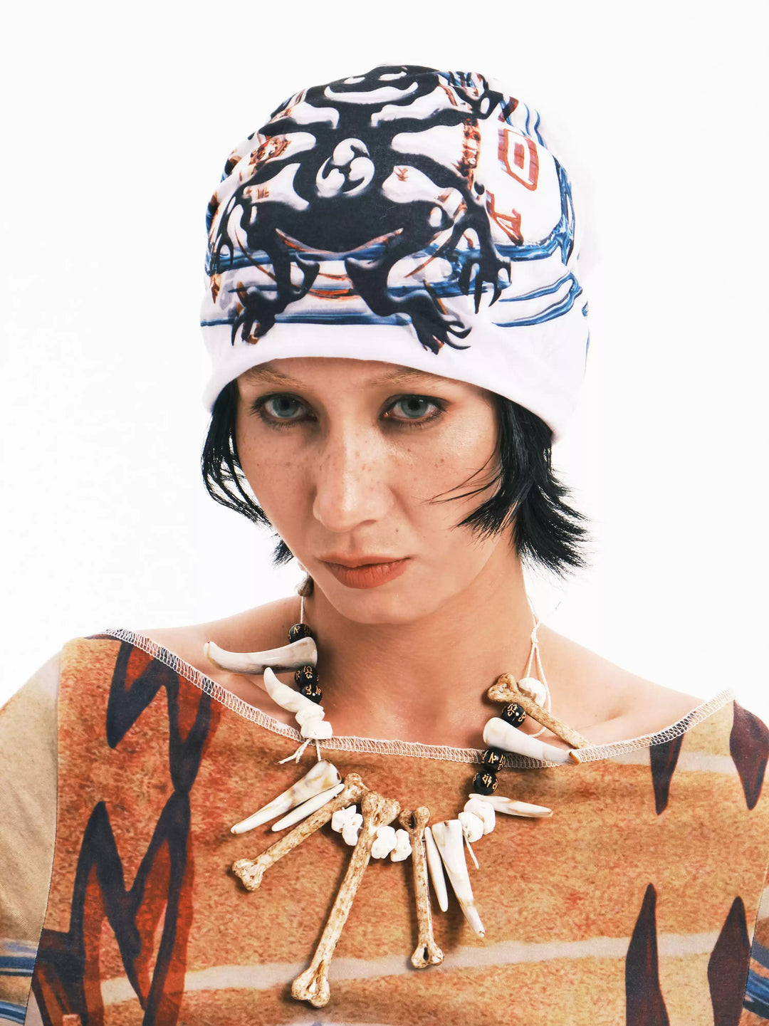 EMBRYO TRIBAL ENTITY graphic slouch beanie — front product presentation