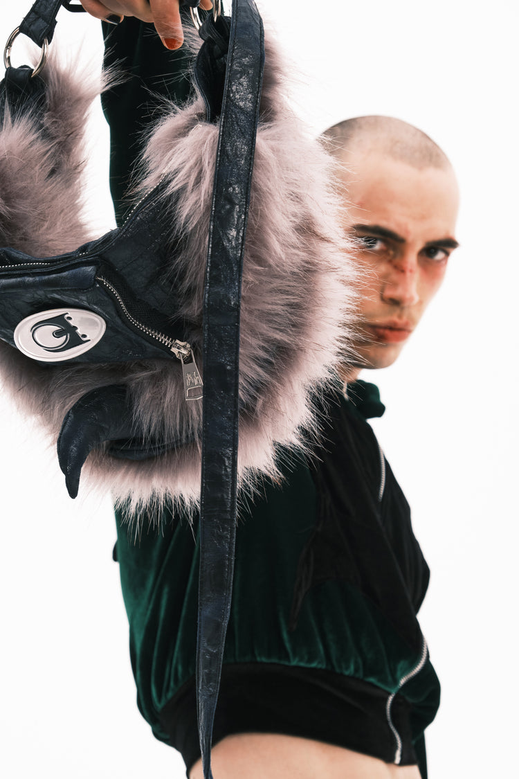 EMBRYO HORNFORM faux-fur hat & bag — construction detail