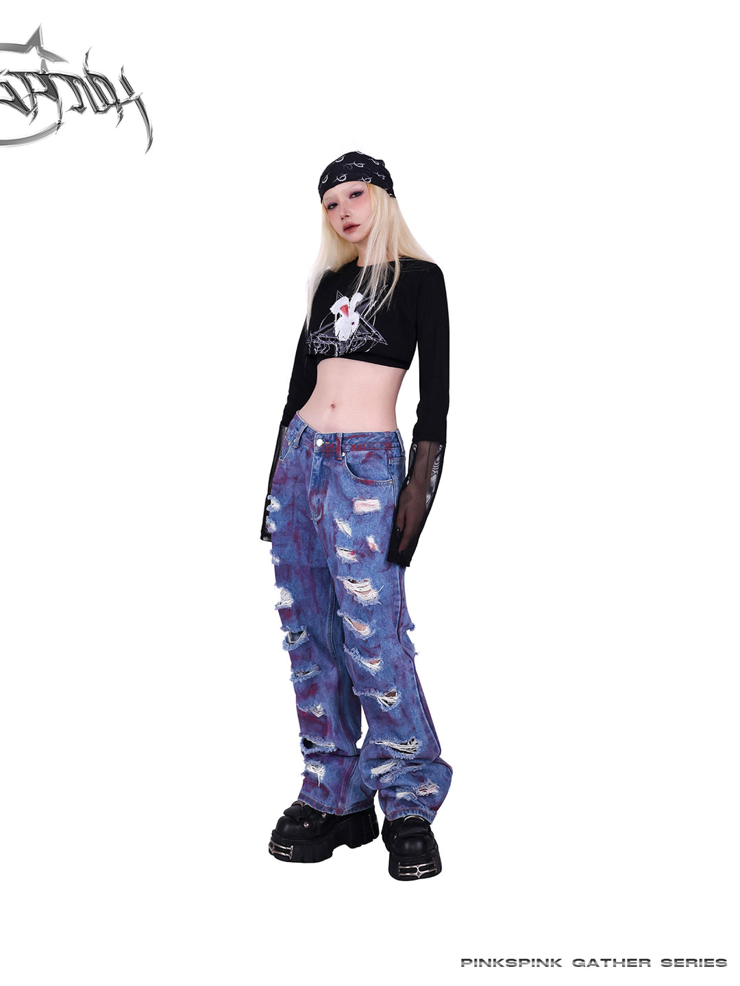 WASTELAND POWDER COATING RIPPED unisex loose-fitting jeans