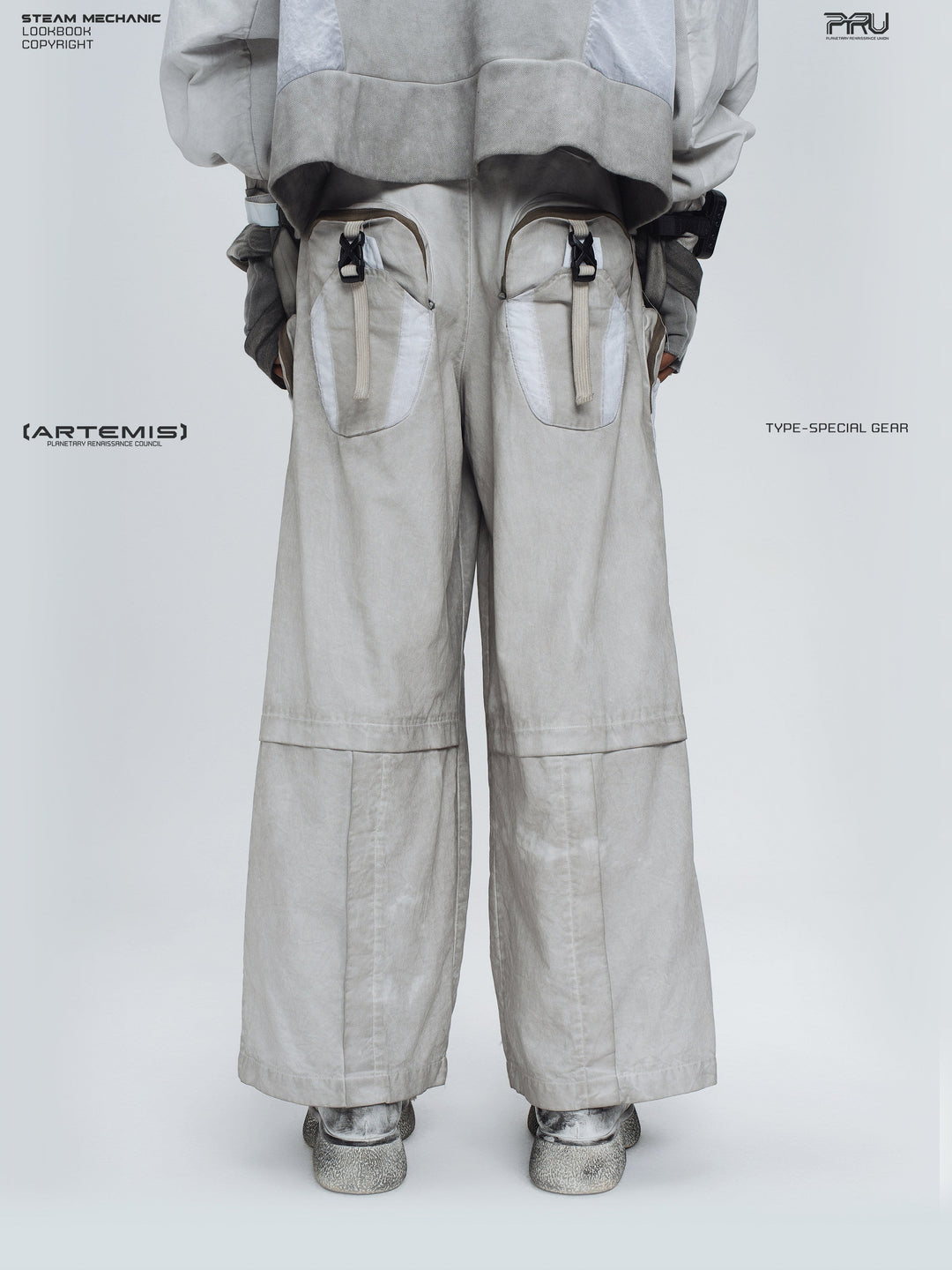 PIONEER eris white welded multi-pocket work pants — rear modeled view