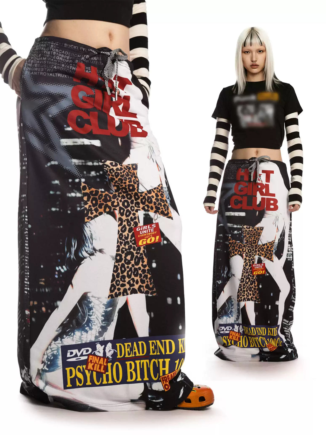 DEADENDKIDS HOT GIRL CLUB graphic maxi skirt — alternate styled presentation