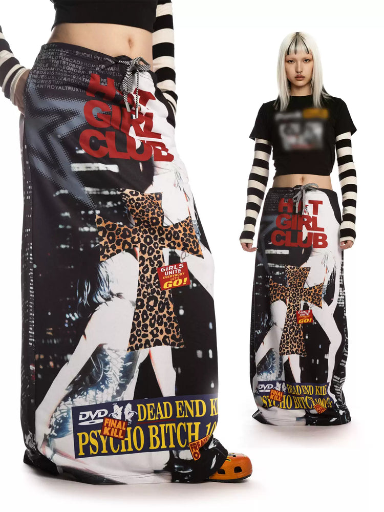 DEADENDKIDS HOT GIRL CLUB graphic maxi skirt — alternate styled presentation