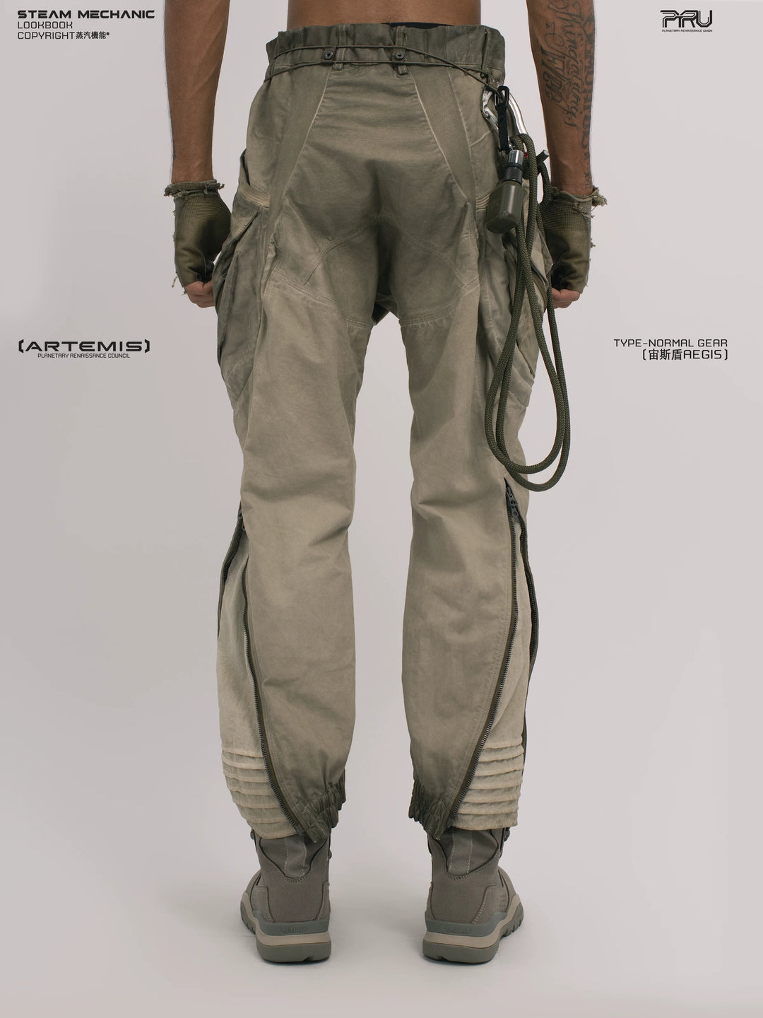 AEGIS lunar soil teal multi-pocket moto pants — material and silhouette detail