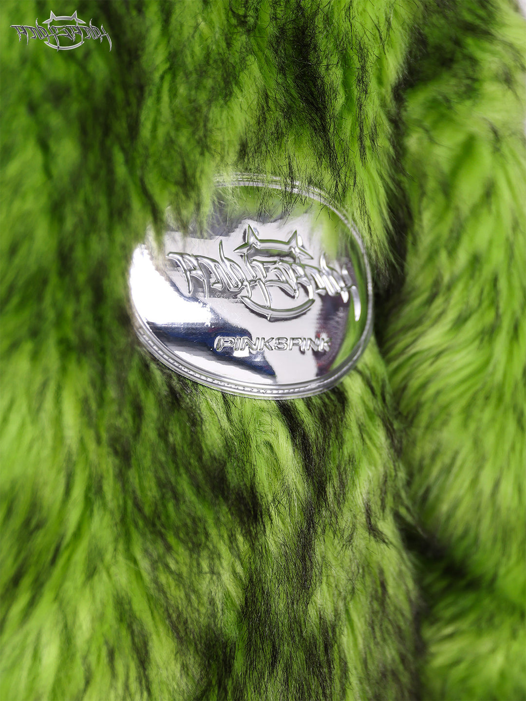 PINKSPINK NEON BEAST reversible faux-fur hooded jacket — alternate angle showing the shape and finish
