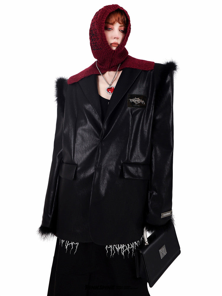 PINKSPINK OSTRICH plume-trim padded-shoulder blazer — alternate angle showing the shape and finish
