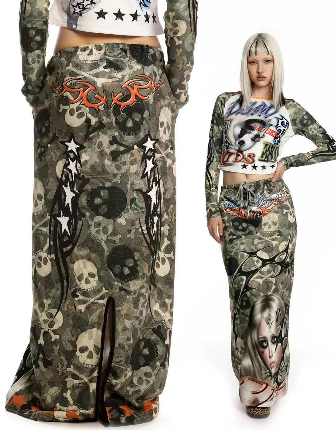 DEADENDKIDS CAMO RIOT graphic maxi skirt — alternate product presentation