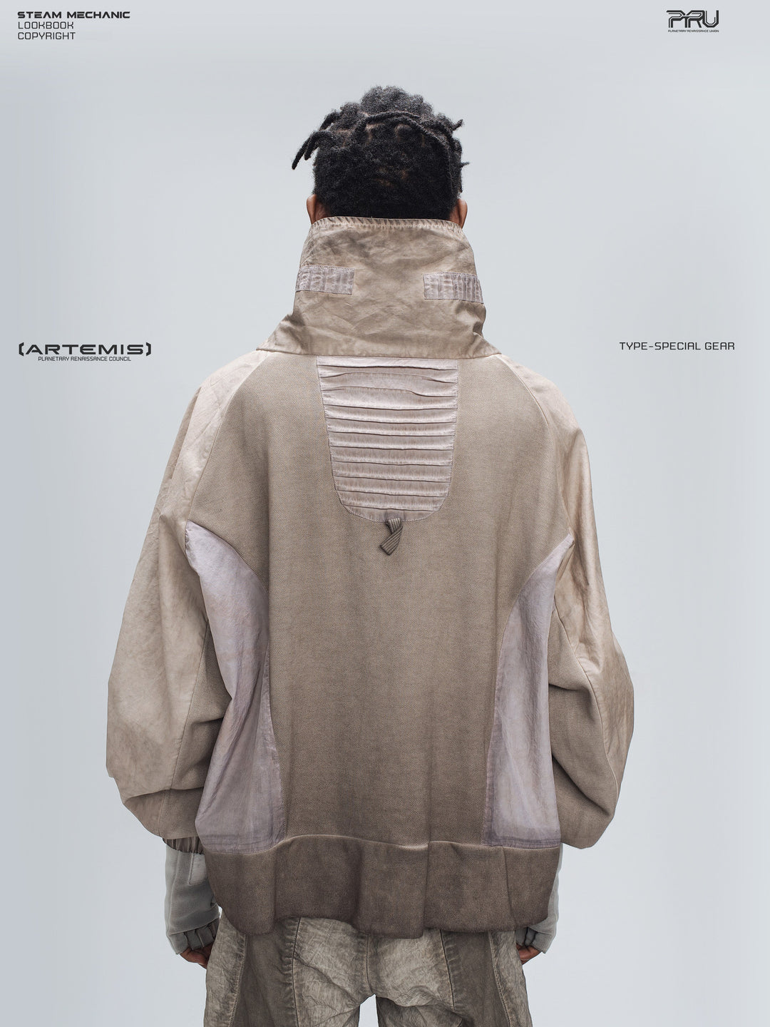 PIONEER venus orange detachable-pocket utility hoodie — rear modeled view