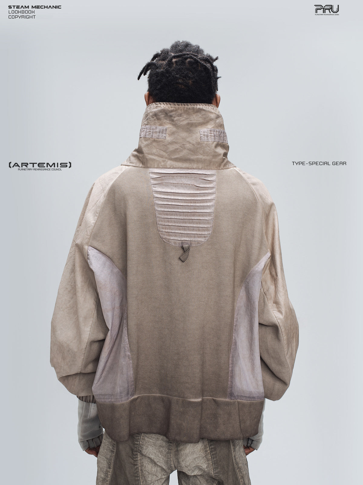 PIONEER venus orange detachable-pocket utility hoodie — rear modeled view