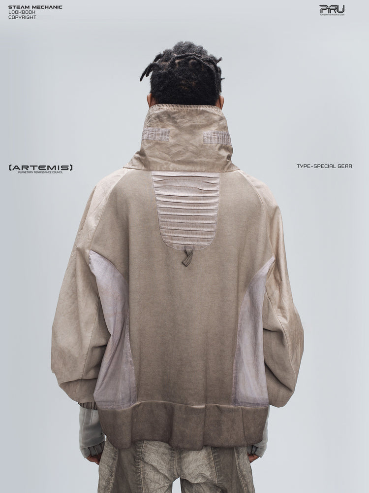 PIONEER venus orange detachable-pocket utility hoodie — rear modeled view