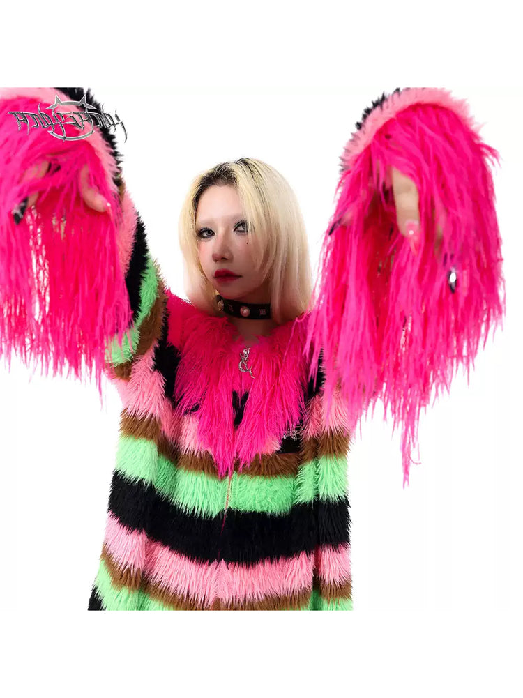 PINKSPINK FUTURE COLOR striped zip cardigan — alternate modeled view showing the silhouette