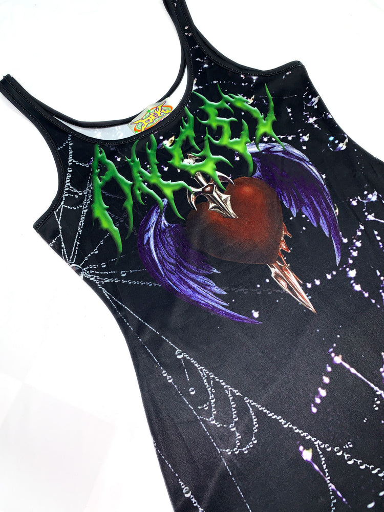 DEADENDKIDS DARK HEART fitted tank maxi dress — construction detail