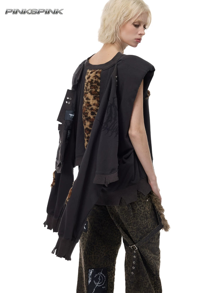 PINKSPINK LEOPARD RIOT two-way layered sweatshirt — rear three-quarter detail of draped sleeves