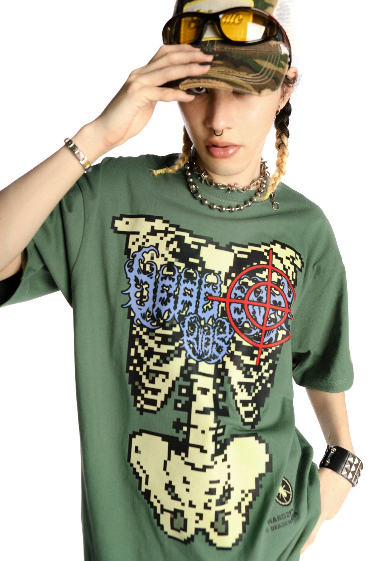 DEADENDKIDS SKELETON RIOT oversized graphic tee — garment-only view
