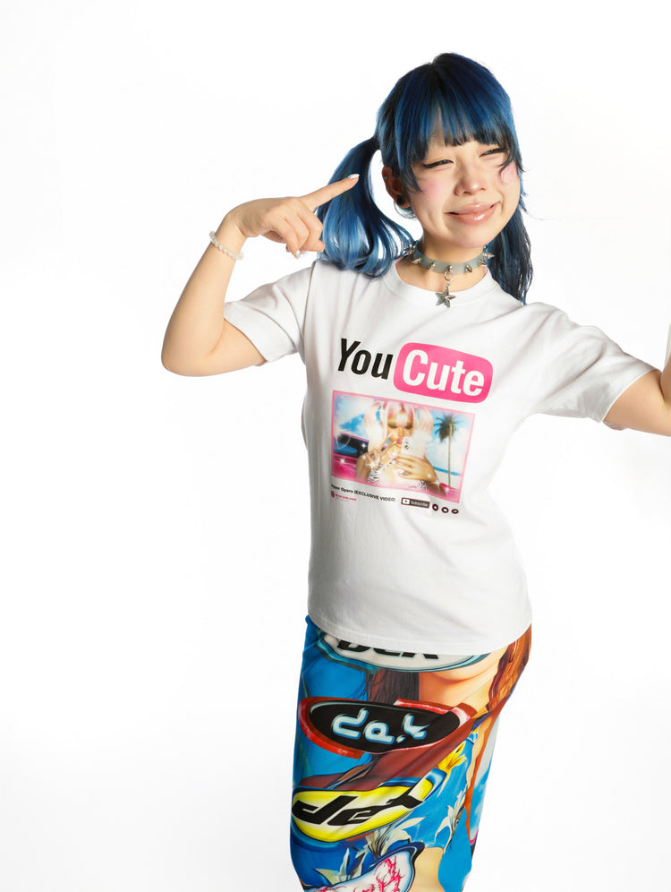 DEADENDKIDS YOUCUTE fitted graphic tee — alternate styled presentation