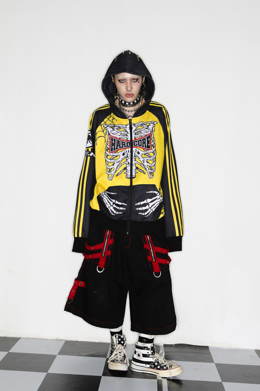 DeadEndKids Hardcore Generation skeleton zip-up hoodie — full-body front