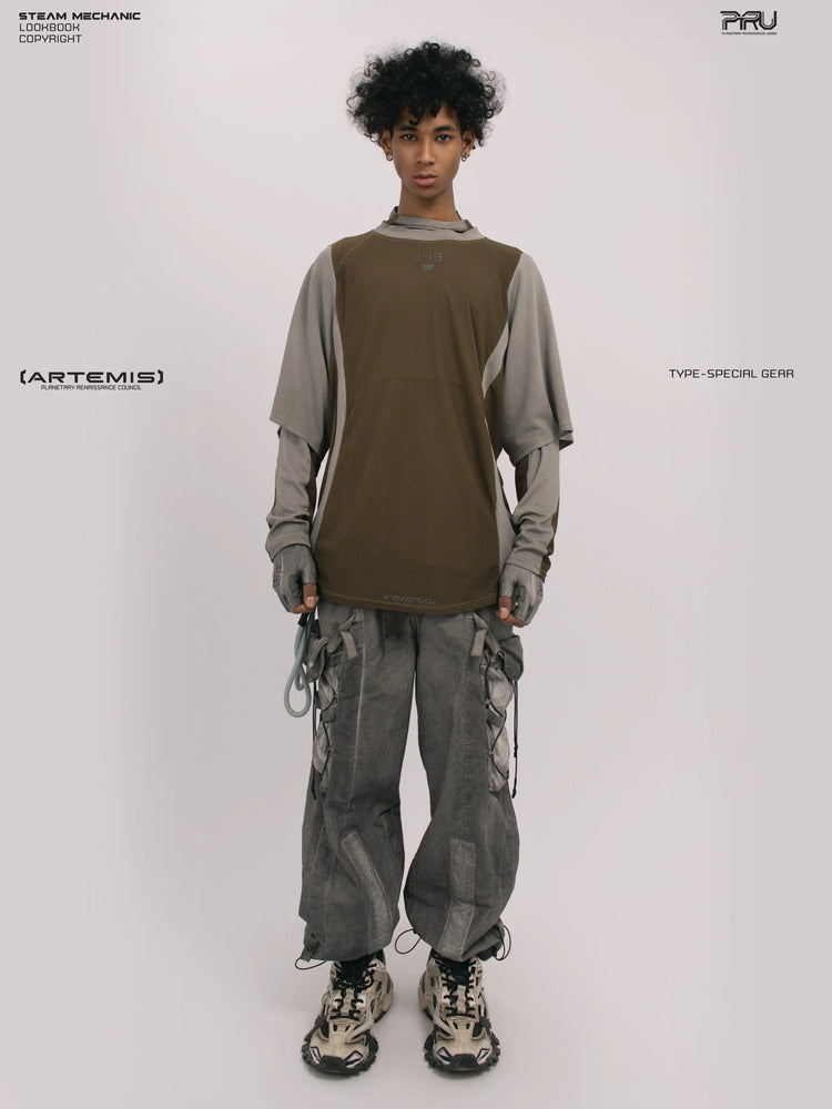 STARFIELD WELDER steel tundra distressed mesh tee — material and silhouette detail