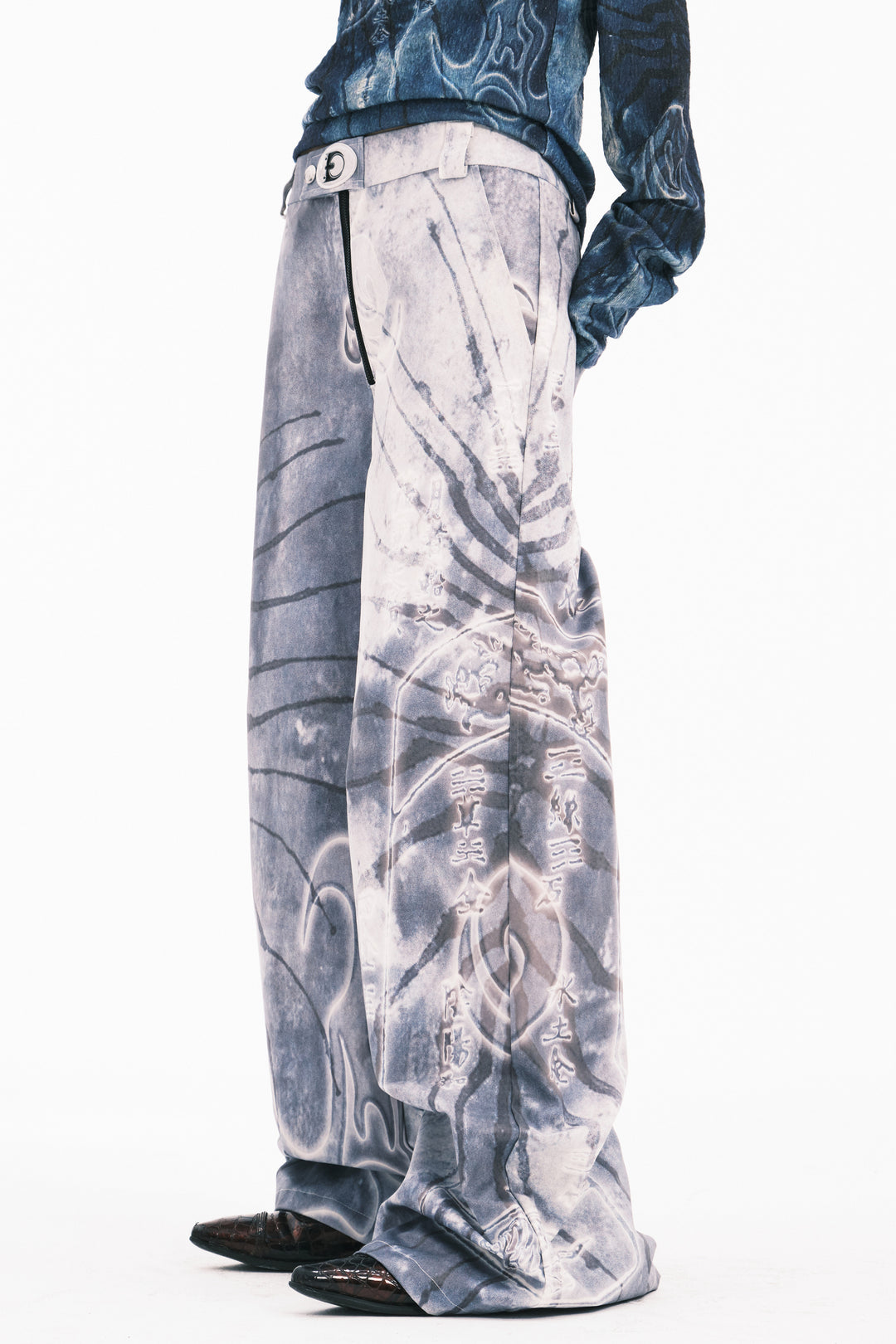 EMBRYO ANCIENT CODE coated wide-leg pants — product-only front view
