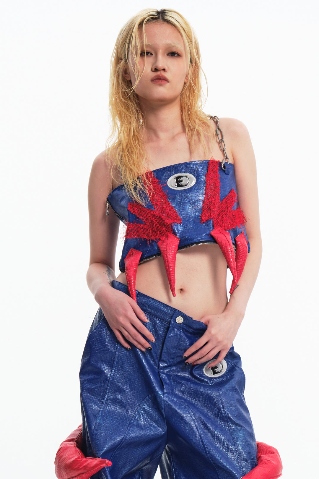 EMBRYO RED CLAW padded PU tube top — garment-only view