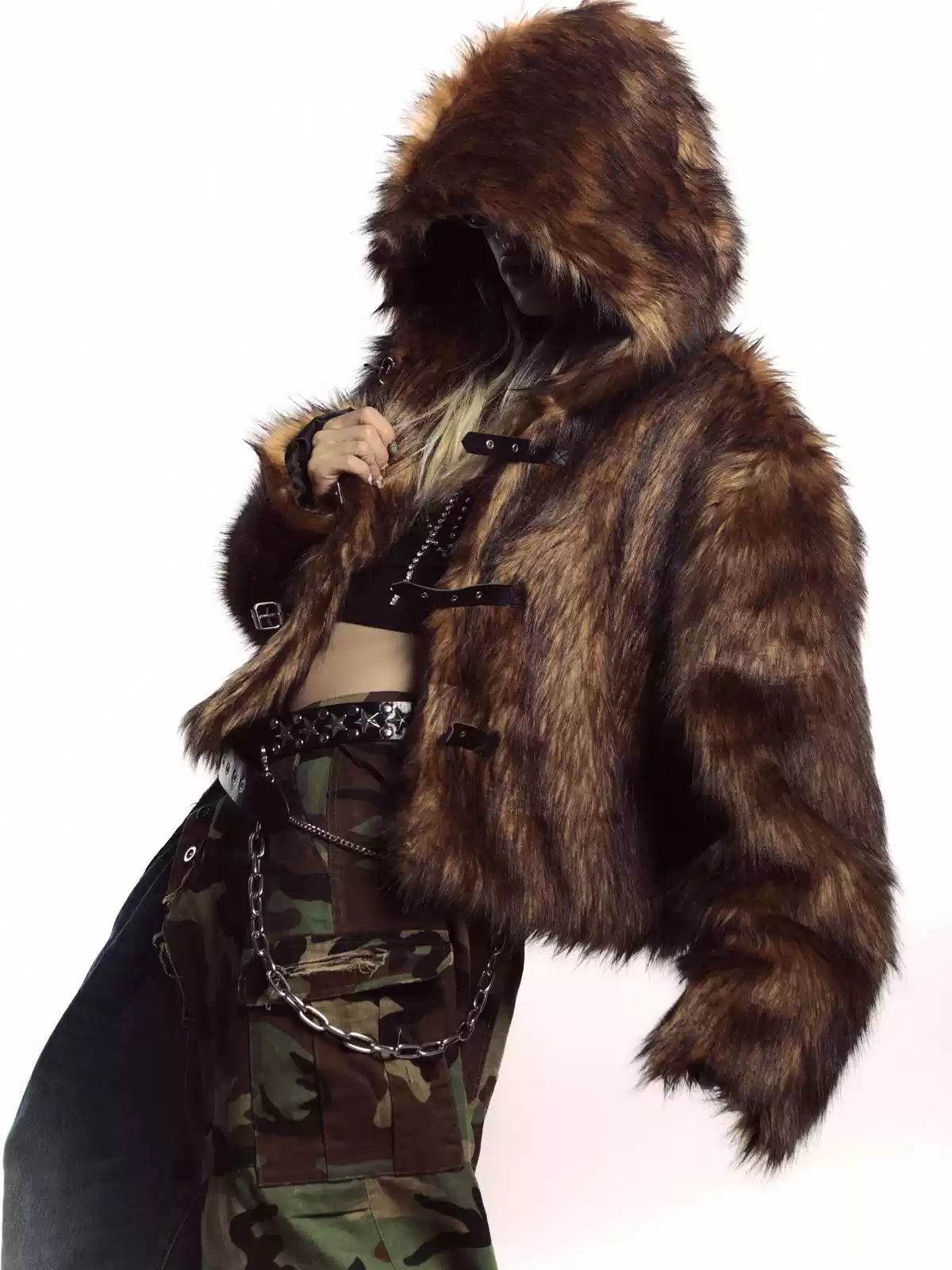 DEADENDKIDS NOMAD HOOD faux-fur coat — alternate styled presentation