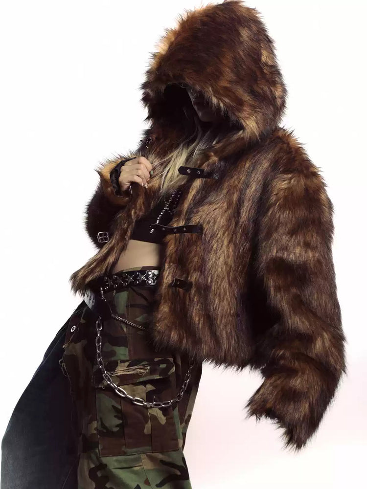 DEADENDKIDS NOMAD HOOD faux-fur coat — alternate styled presentation