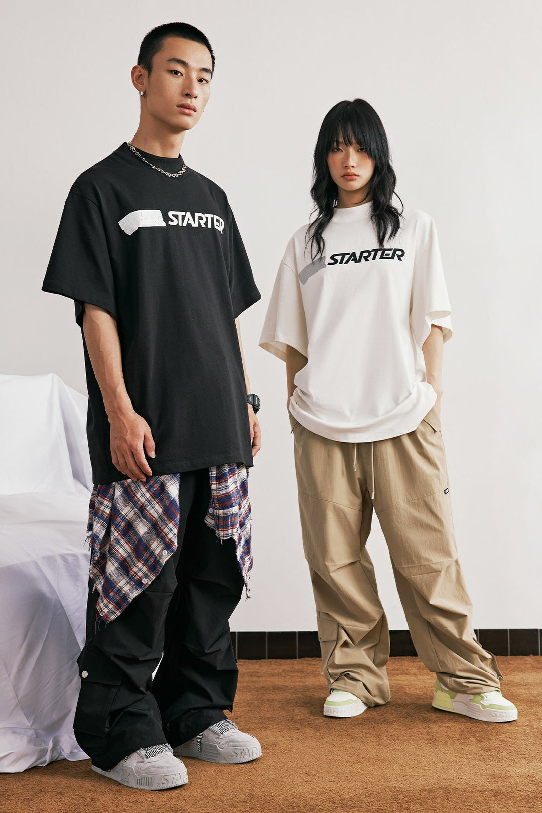 STARTER VOL 90S SONIC Gray and Lime Yellow sneakers styled on male and female models