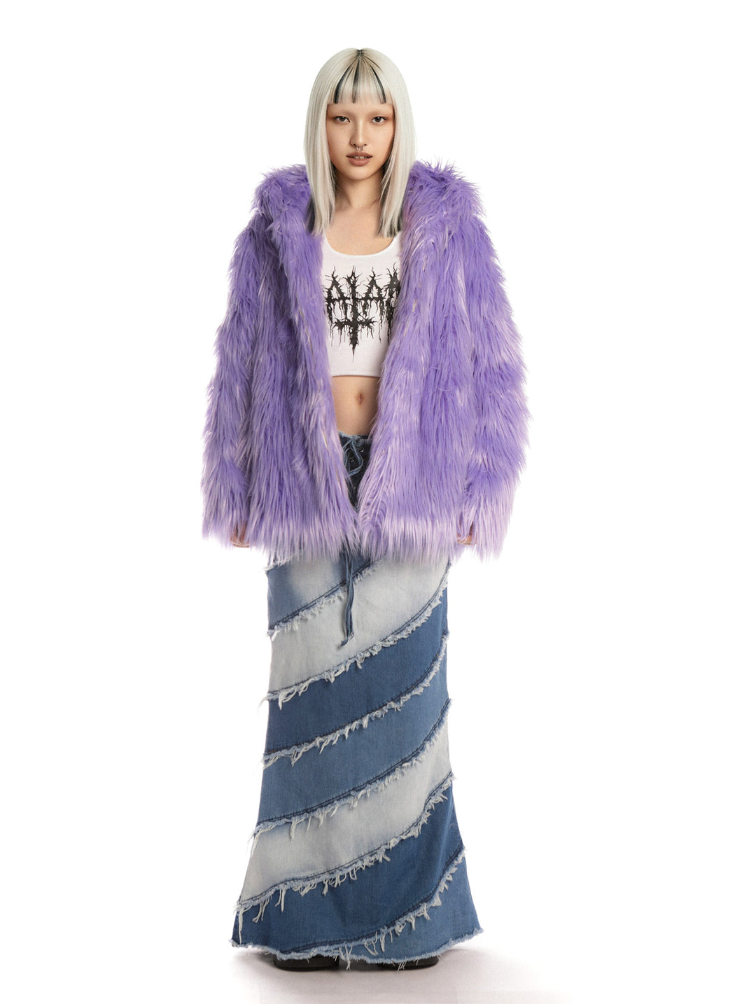 DEADENDKIDS LAVENDER DREAM faux-fur hooded jacket — alternate styled presentation