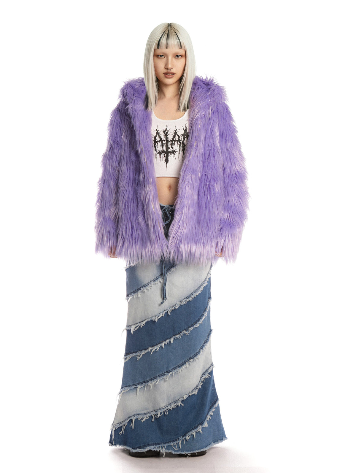 DEADENDKIDS LAVENDER DREAM faux-fur hooded jacket — alternate styled presentation