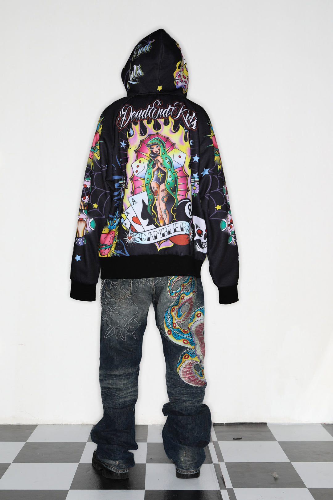 DEADENDKIDS WEST COAST oversized fleece hoodie — alternate modeled angle