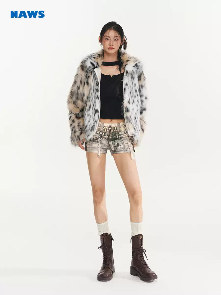 NAWS PRINTLAB multi-pocket denim shorts — close modeled view highlighting the construction