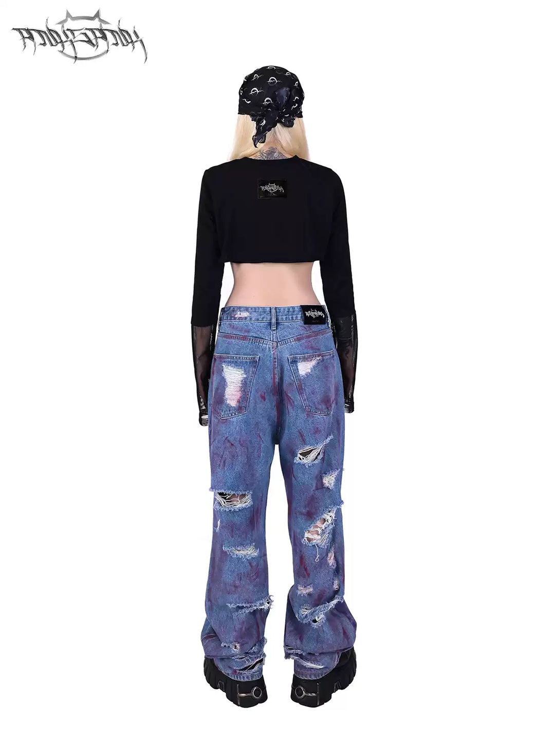 WASTELAND POWDER COATING RIPPED unisex loose-fitting jeans