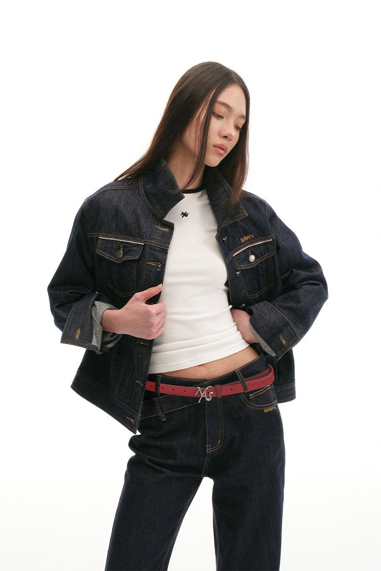 NAWS ROSE red leather belt — modeled front styling view