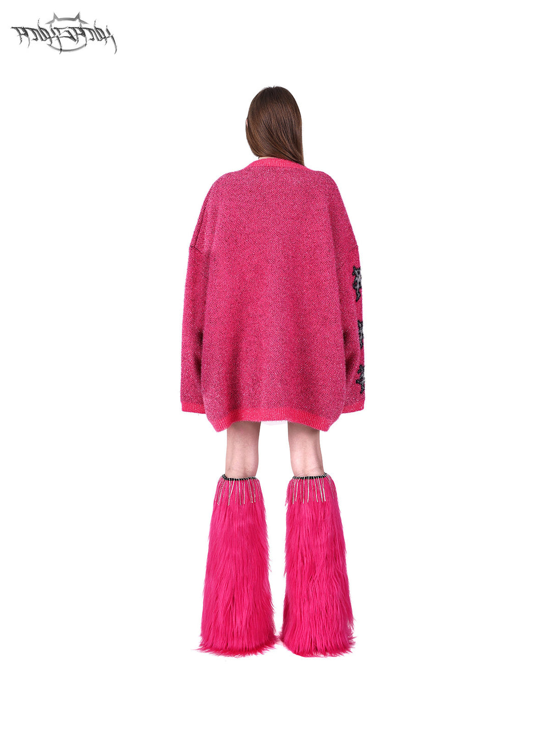 PINKSPINK BARBIE PINK rhinestone faux-fur leg warmers — alternate gallery view showing the design details