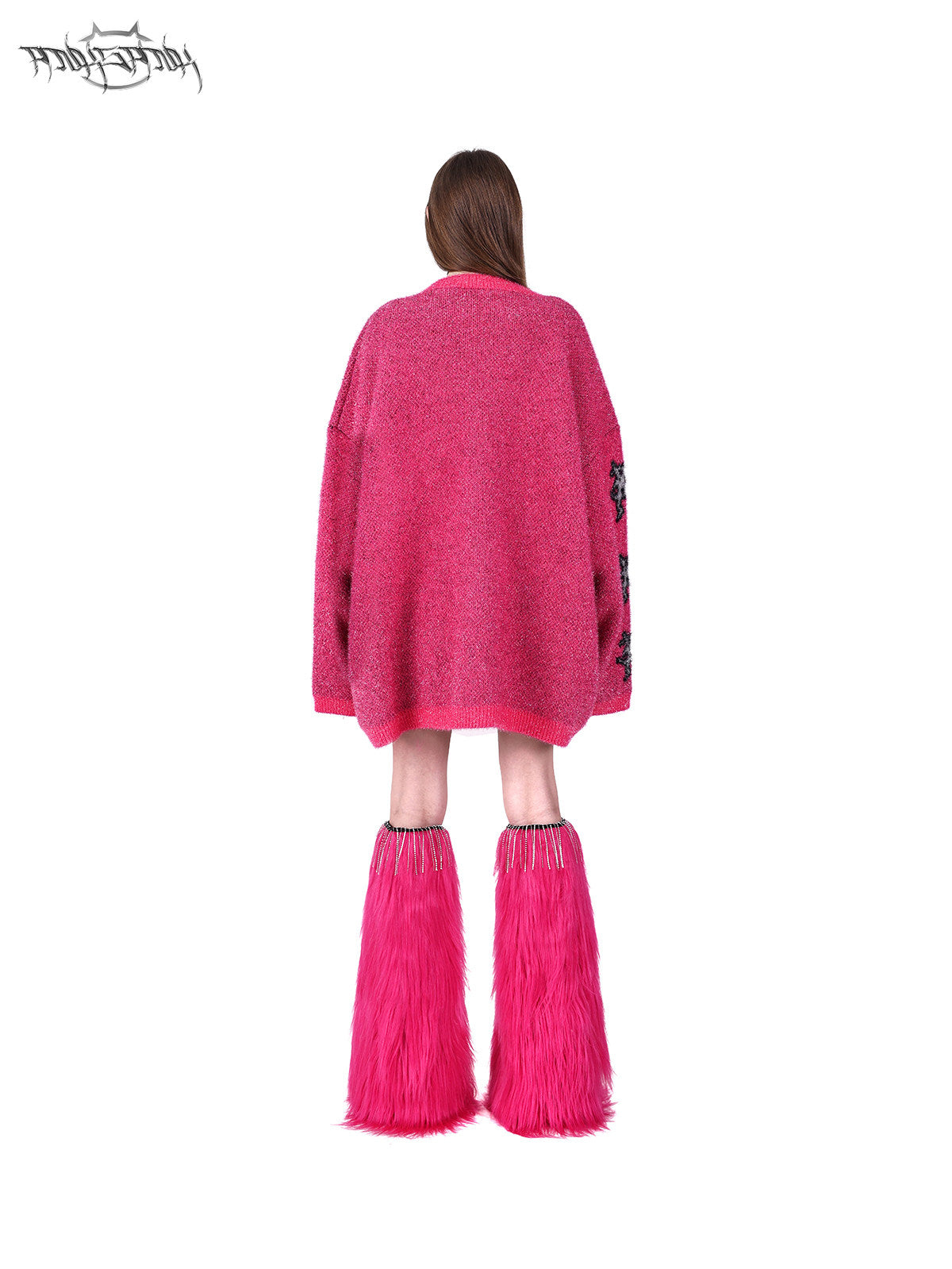 PINKSPINK BARBIE PINK rhinestone faux-fur leg warmers — alternate gallery view showing the design details