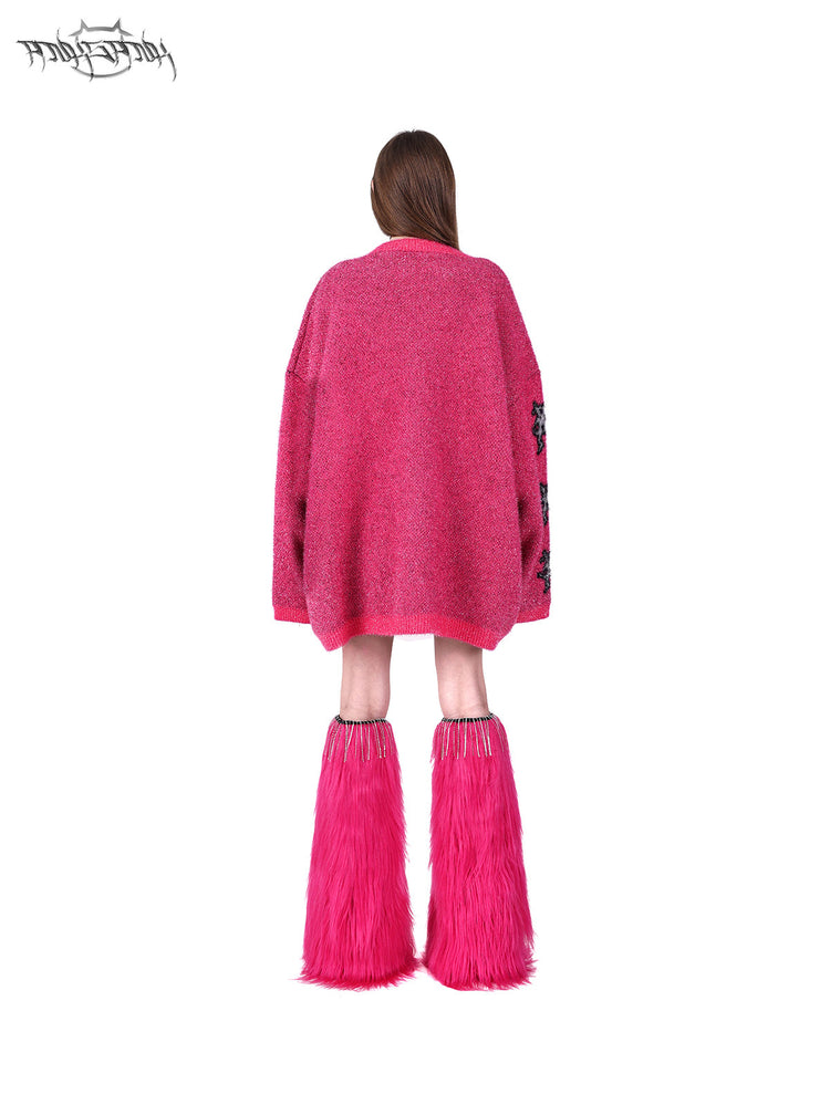PINKSPINK BARBIE PINK rhinestone faux-fur leg warmers — alternate gallery view showing the design details