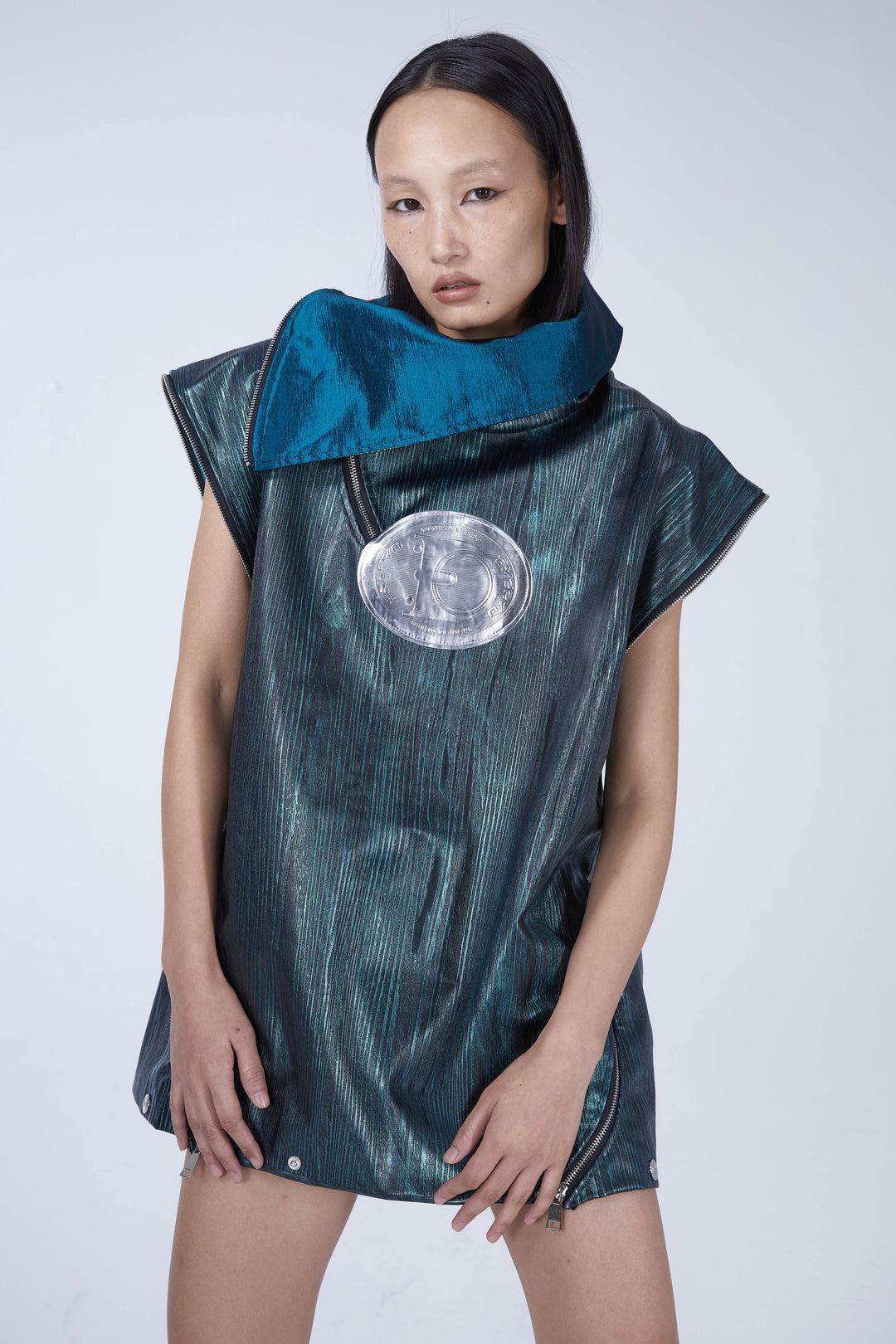 EMBRYO EXOSHELL convertible multi-zip hoodie vest — construction and silhouette detail