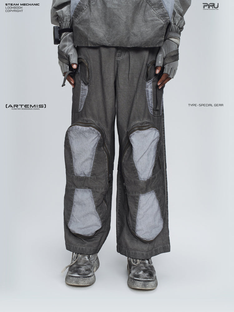 PIONEER moon dust gray welded multi-pocket work pants — front modeled product view