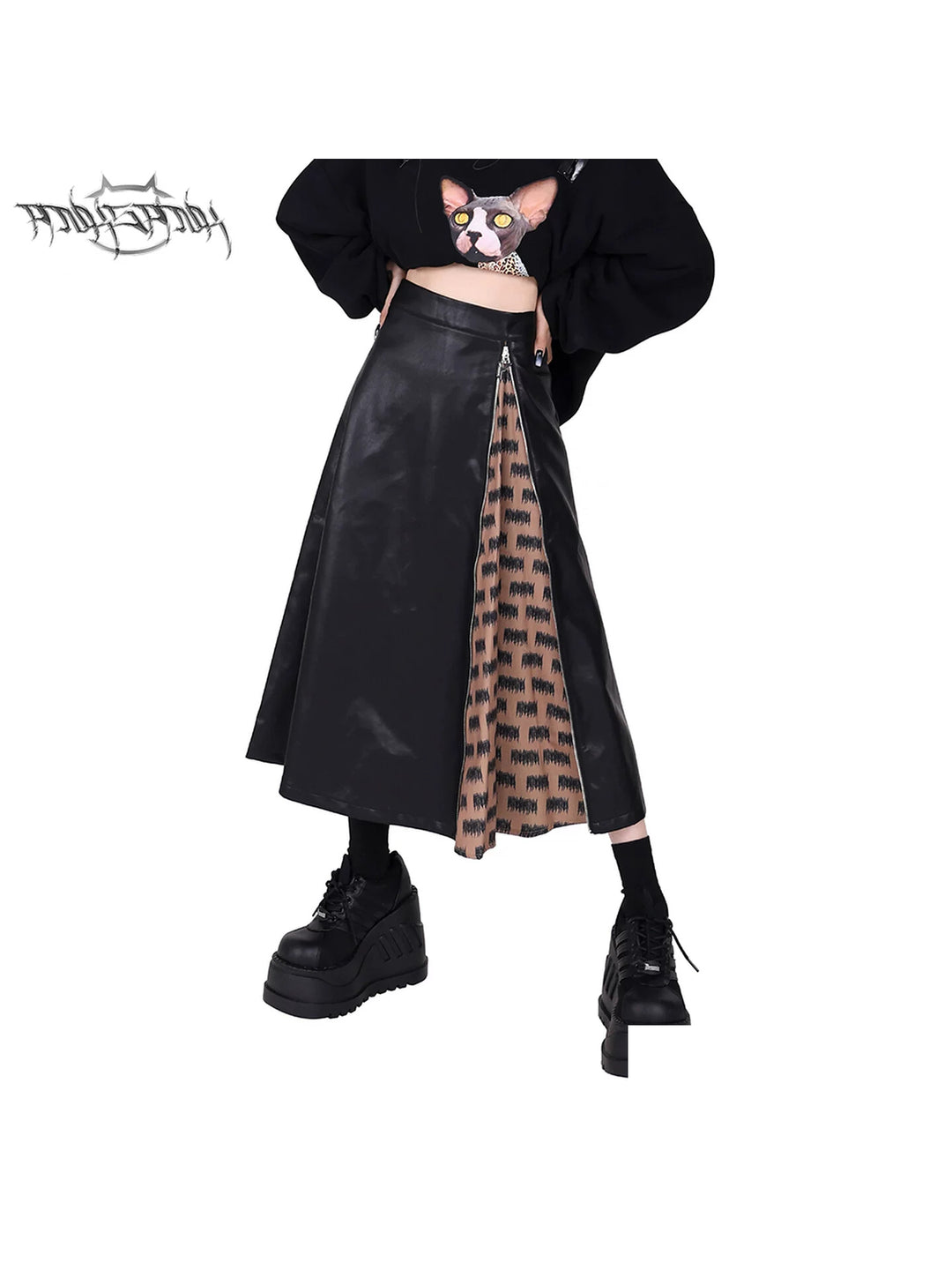 PINKSPINK EXHIBITION CORE zip A-line midi skirt — cleaned hero collage showing the complete design