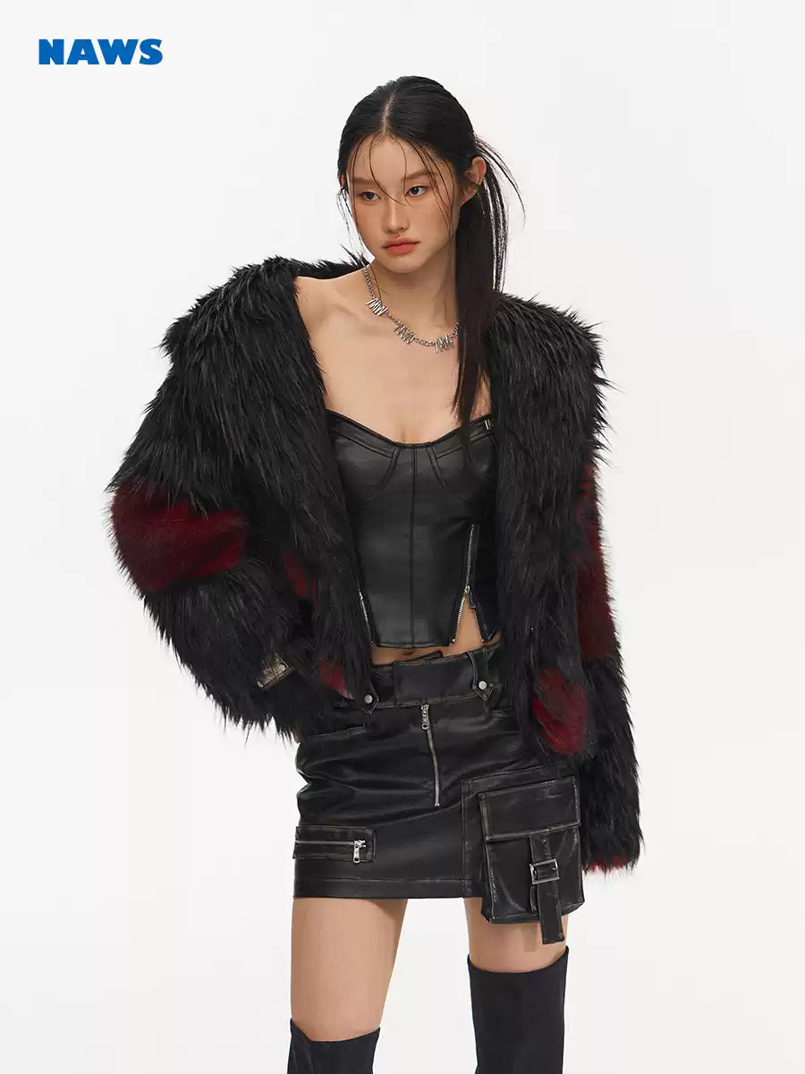 NAWS NIGHT GARDEN faux-fur jacket — alternate modeled view showing the silhouette