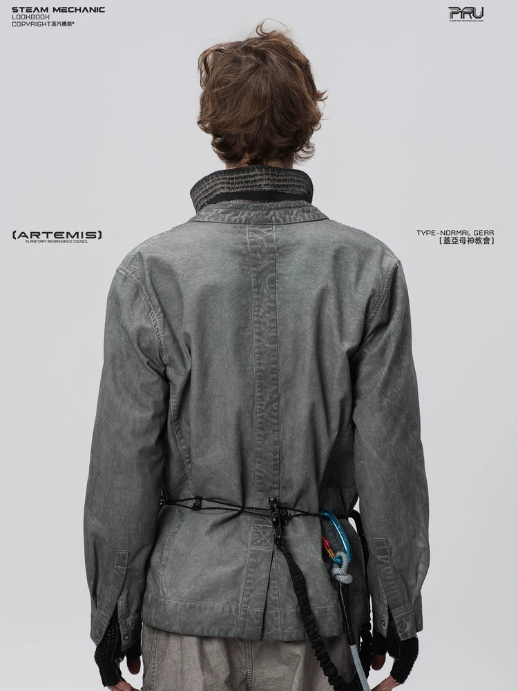 GAIA meteor gray open-collar technical robe — construction detail
