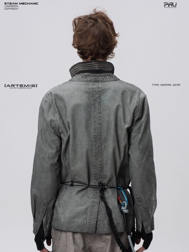 GAIA meteor gray open-collar technical robe — back modeled view showing the center vent