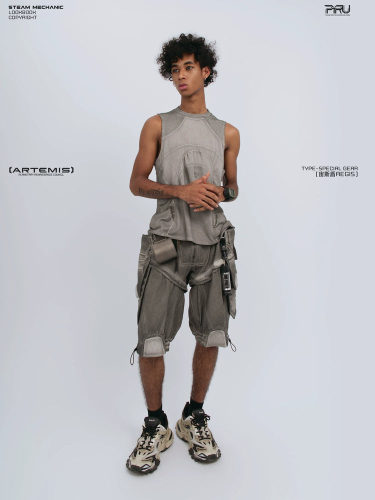 AEGIS lunar sea gray distressed mesh tank — rear modeled view