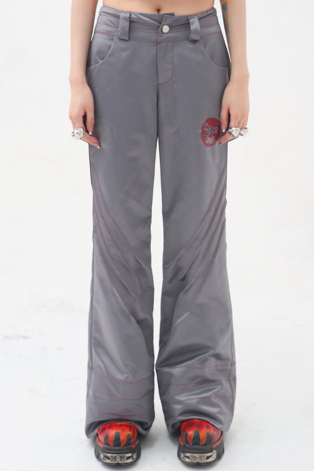 EMBRYO STARSHIFT ruched 3D-effect pants — alternate modeled angle