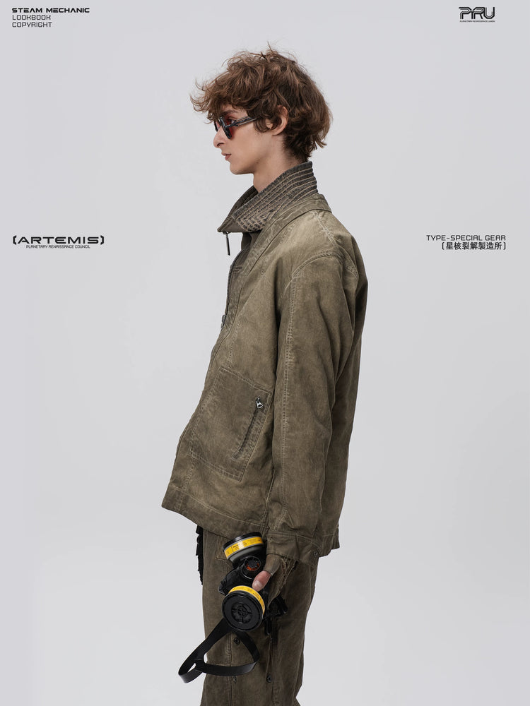 GAIA gravel brown open-collar technical robe — construction detail