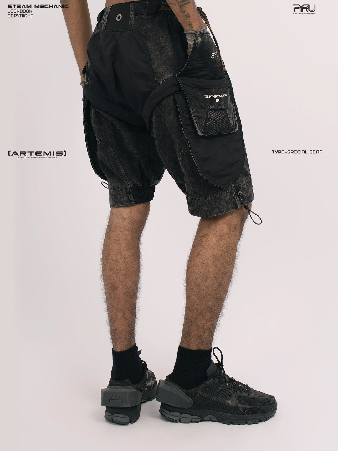 ARTEMIS blackbird black detachable technical shorts — alternate product view
