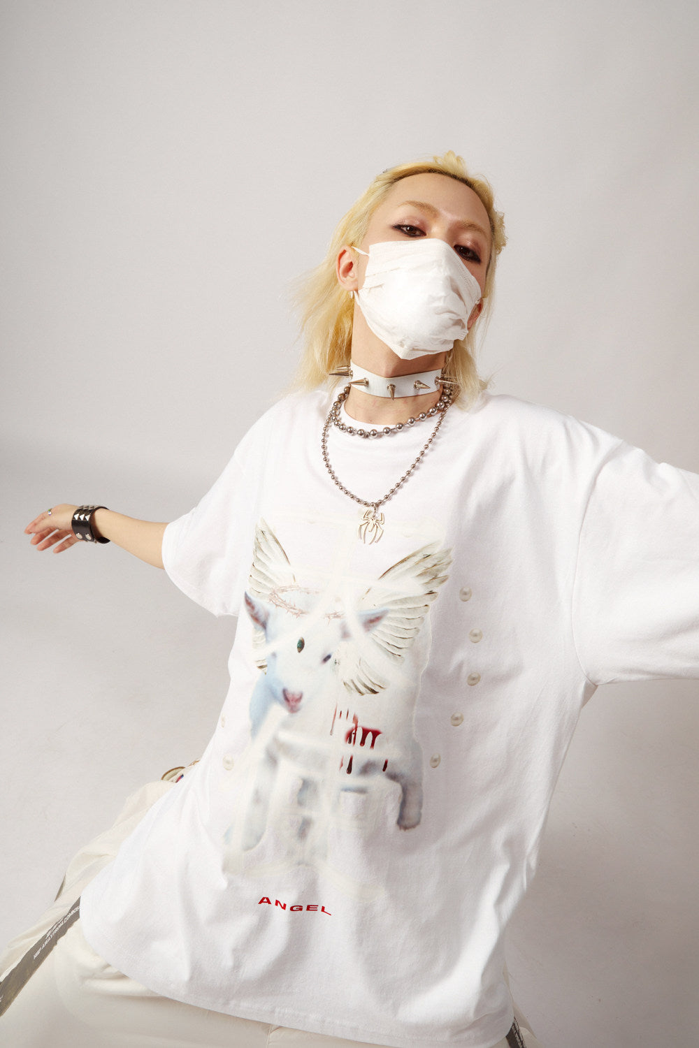 DEADENDKIDS ANGEL DEVIL oversized graphic tee — material and print detail