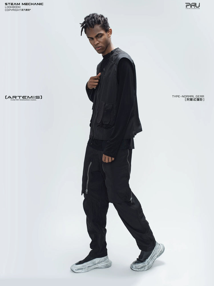 ARTEMIS stardust black stretch technical base-layer top — material and silhouette detail