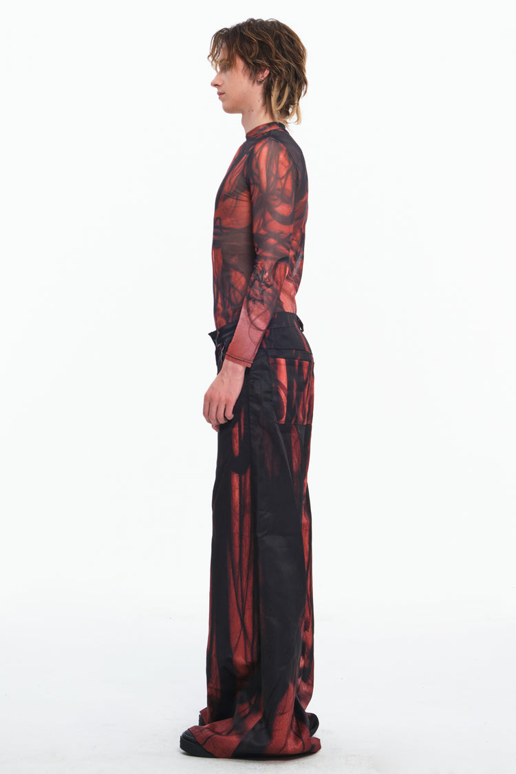EMBRYO NERVE BLOOM printed flare pants — alternate modeled angle