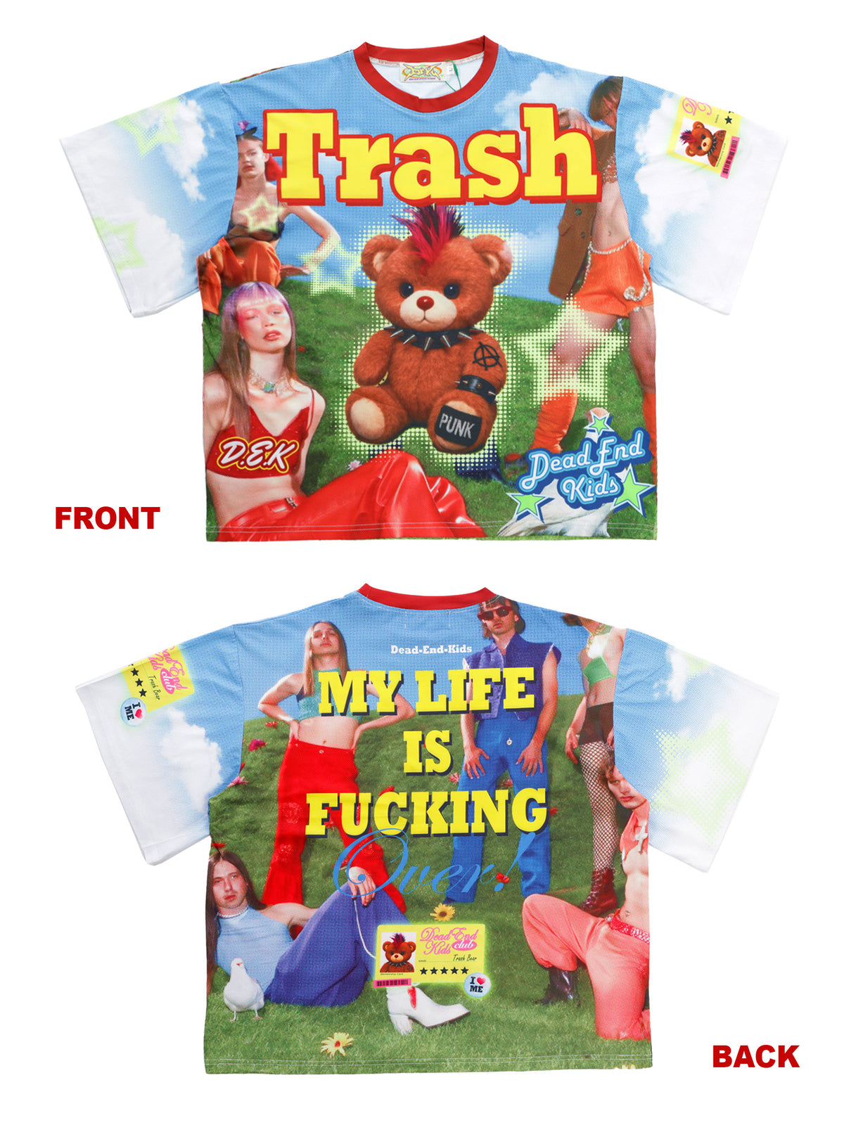 DEADENDKIDS TRASH BEAR oversized graphic tee — full-length modeled view